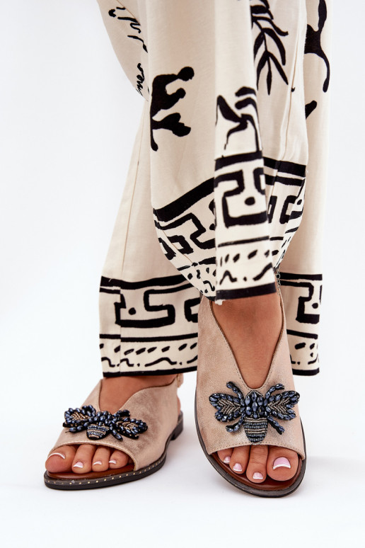 met glans Dames sandalen met ornamenten gelijk aan rosé gouden kleur Russona