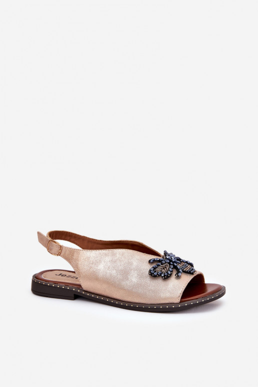 met glans Dames sandalen met ornamenten gelijk aan rosé gouden kleur Russona