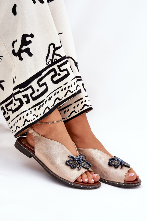 met glans Dames sandalen met ornamenten gelijk aan rosé gouden kleur Russona