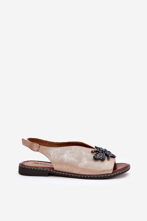 met glans Dames sandalen met ornamenten gelijk aan rosé gouden kleur Russona