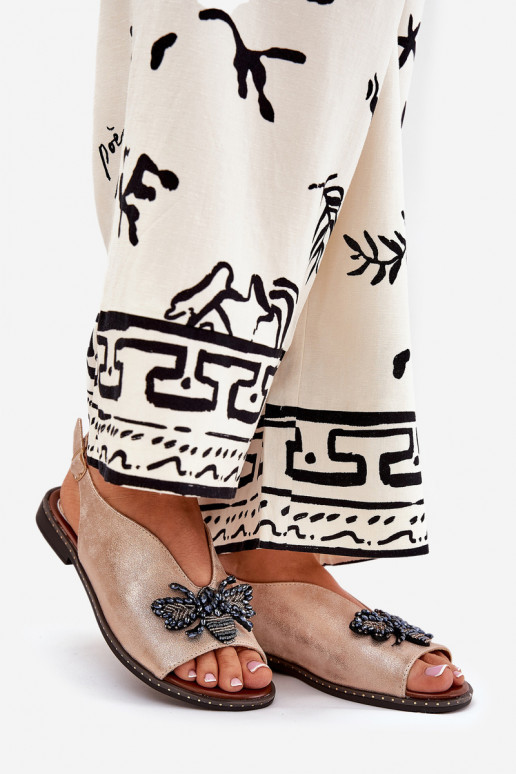 met glans Dames sandalen met ornamenten gelijk aan rosé gouden kleur Russona