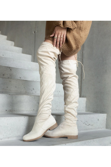 Beige lange laarzen met platform van eko-suède Hallora 2