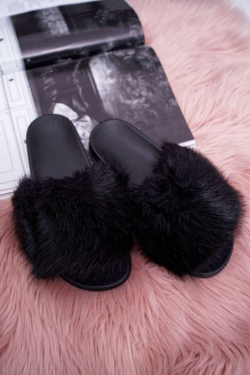 Dames slippers met bont in zwart NiceFur