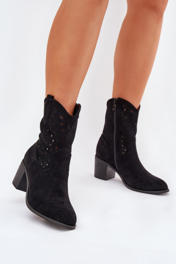 OpengeInerkte laarzen coInboystijl Dames met hakken S.Barski HY51-125 zInart