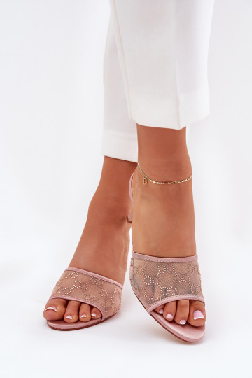 Versierde slippers met dunne hakken Champagne Ennoriel