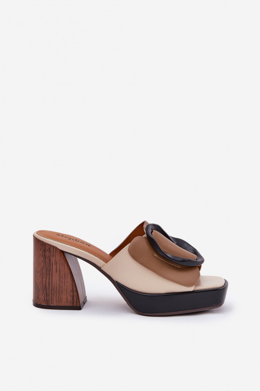 Damespantoffels Op SłupkoInym Obcasie met gespen beige Amuria