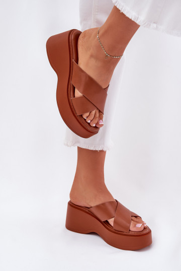 Dames slippers met platform Hoge Hakken bruine kleur Nelithraea