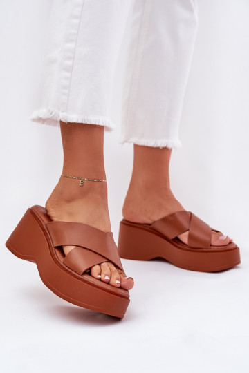 Dames slippers met platform Hoge Hakken bruine kleur Nelithraea 2