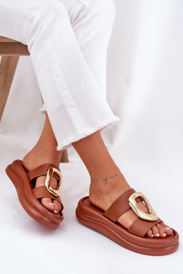 Dames slippers met platform Met gouden details bruine kleur Ularinea