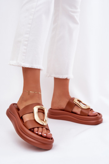 Dames slippers met platform Met gouden details bruine kleur Ularinea 2