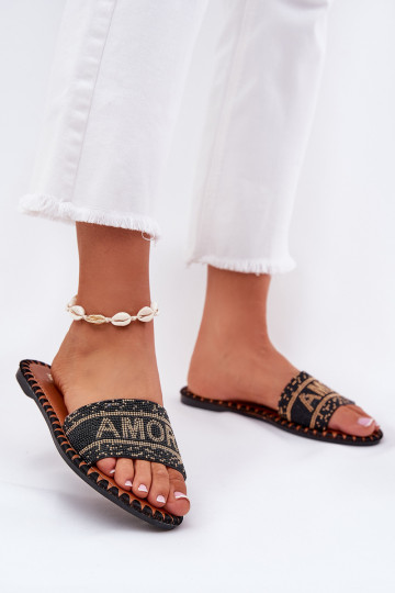 Dames slippers met brede hakken met zwarte decoratie Dorfedi 2