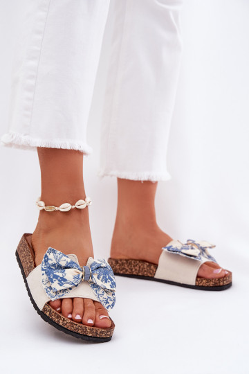 Dames slippers met strikken op platform in blauwe kleur Lisandrea