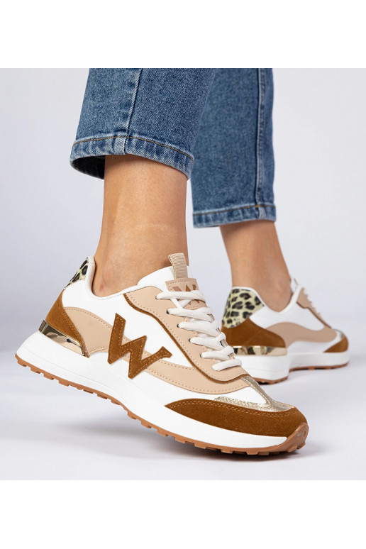 Wit-bruin dames sneakers met...
