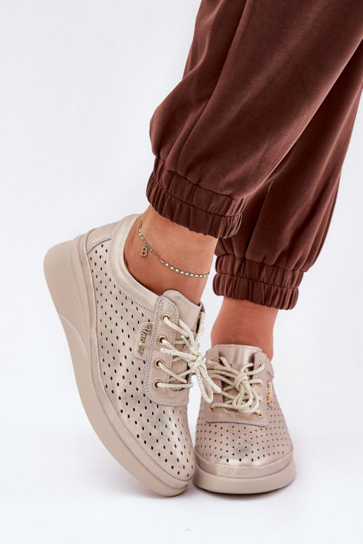 Leren damessneakers Sportieve stijl schoenen gouden kleur Brumia Leren damessneakers Sportieve stijl schoenen gouden kleur Brumia