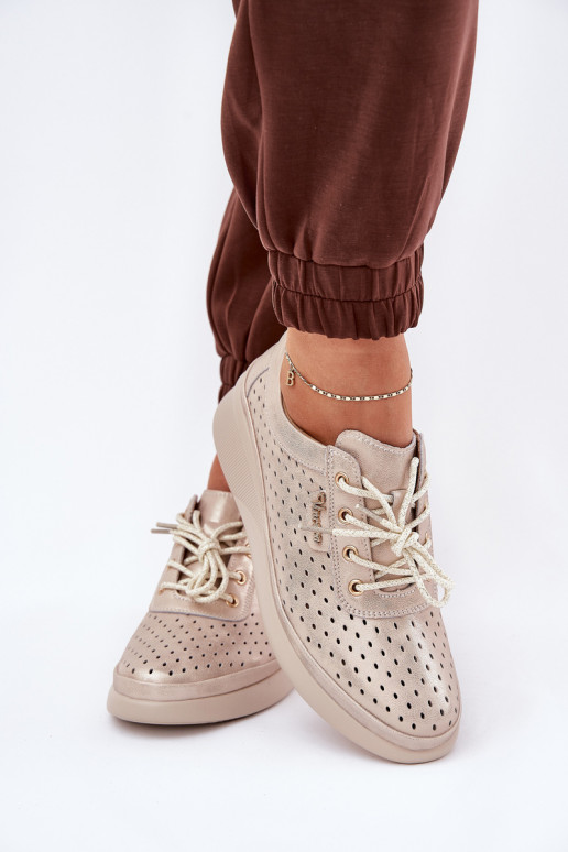 Leren damessneakers Sportieve stijl schoenen gouden kleur Brumia Leren damessneakers Sportieve stijl schoenen gouden kleur Brumia