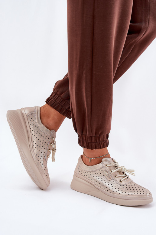 Leren damessneakers Sportieve stijl schoenen gouden kleur Brumia Leren damessneakers Sportieve stijl schoenen gouden kleur Brumia