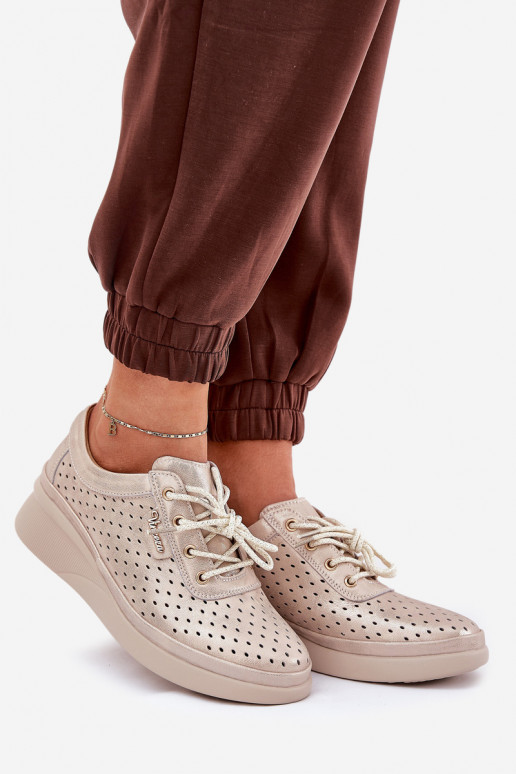 Leren damessneakers Sportieve stijl schoenen gouden kleur Brumia Leren damessneakers Sportieve stijl schoenen gouden kleur Brumia