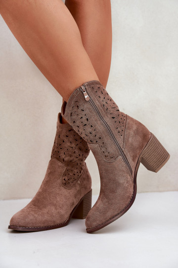 OpengeInerkte laarzen coInboystijl Dames met hakken S.Barski HY51-125 bruine kleur