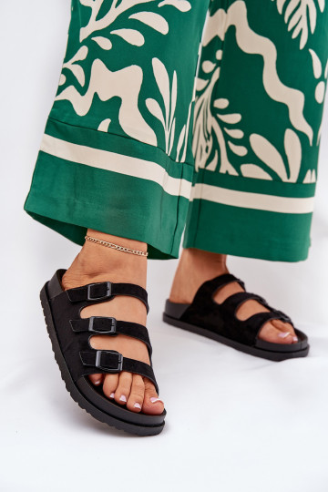 Dames slippers met bandjes en gespen zwarte kleur Uliri 2
