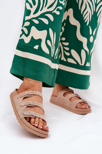 Dames slippers met bandjes en gespen zandkleur Uliri