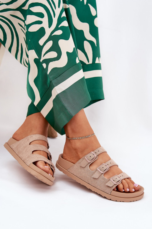 Damespantoffels Met Strepen I met gespenmi beige Uliri Damespantoffels Met Strepen I met gespenmi beige Uliri