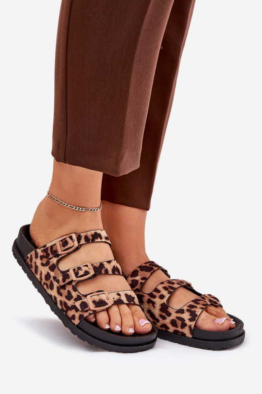 Damespantoffels Met Strepen I met gespenmi met luipaardbontpatronen bruine kleur Uliri Damespantoffels Met Strepen I met gespenmi met luipaardbontpatronen bruine kleur Uliri