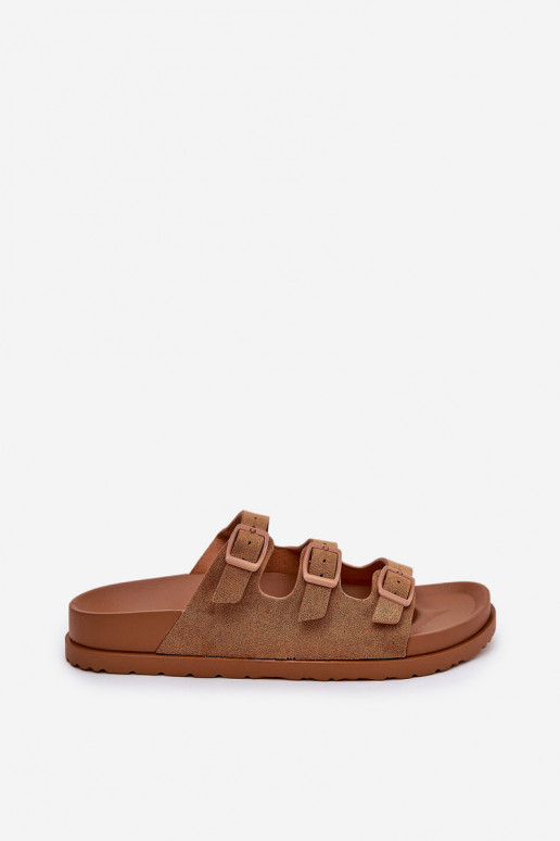 Damespantoffels Met Strepen I met gespenmi bruine kleur Uliri Damespantoffels Met Strepen I met gespenmi bruine kleur Uliri