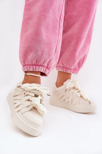 Eko Leer Sneakers model schoenen met platform beige Penolle 2