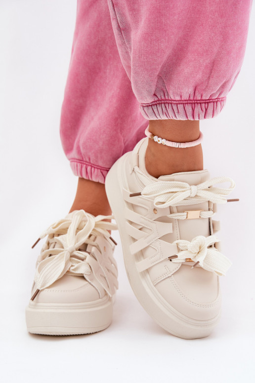 Eko Leer Sneakers model schoenen met platform beige Penolle