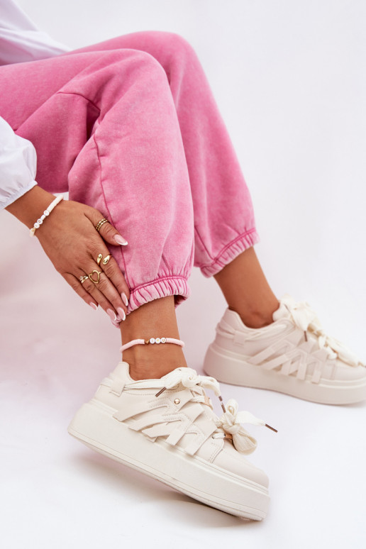 Eko Leer Sneakers model schoenen met platform beige Penolle