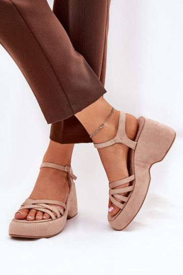 Sandalen met platform van kunstsuede in zandkleur Nendal 2