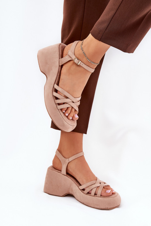 sandalen met platform I Koturnie Z van eco-suèdeu beige Nendal