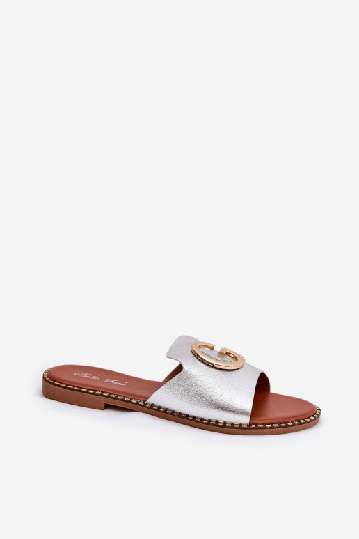 Eko Leer gelijk aan Damespantoffels Met sierlijk Detalem zilvere kleur Frelie Eko Leer gelijk aan Damespantoffels Met sierlijk Detalem zilvere kleur Frelie