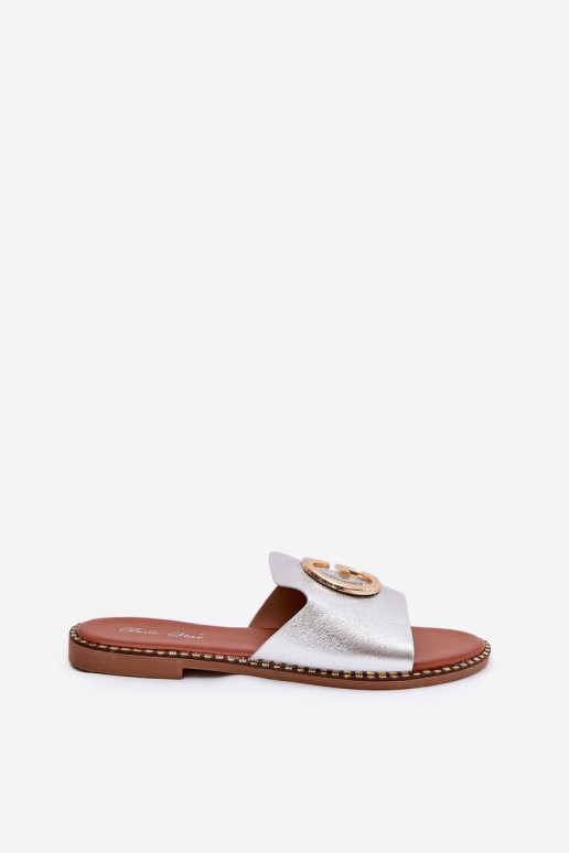 Eko Leer gelijk aan Damespantoffels Met sierlijk Detalem zilvere kleur Frelie Eko Leer gelijk aan Damespantoffels Met sierlijk Detalem zilvere kleur Frelie