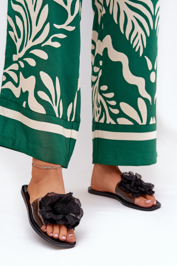 doorzichtige platte Dames pantoffels met kunstbloem in zwart Vobetta 2