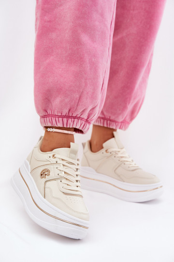 Dames sportschoenen met plateau in zandkleur Caldeno