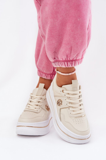 Dames sportschoenen met plateau in zandkleur Caldeno 2