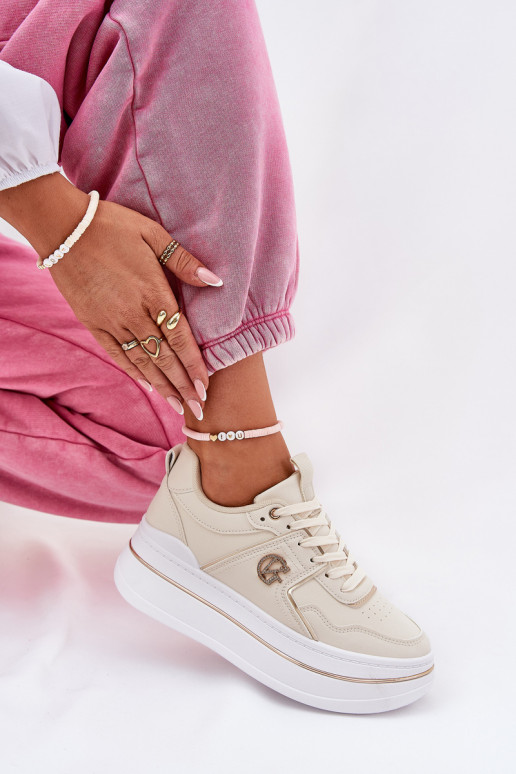 Dames sportschoenen met platform beige Caldeno