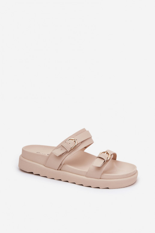 Damespantoffels met platform Ze gouden kleurmi met gespenmi beige INernone Damespantoffels met platform Ze gouden kleurmi met gespenmi beige INernone