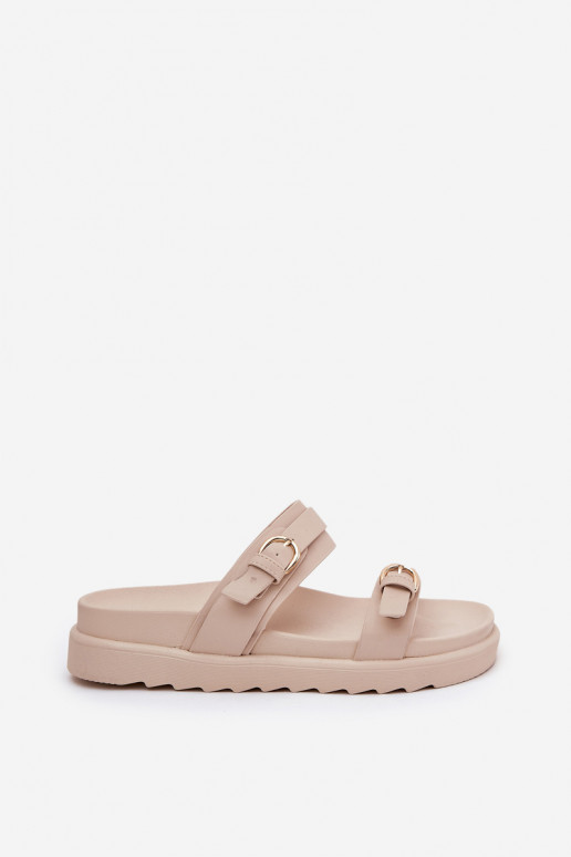 Damespantoffels met platform Ze gouden kleurmi met gespenmi beige INernone Damespantoffels met platform Ze gouden kleurmi met gespenmi beige INernone