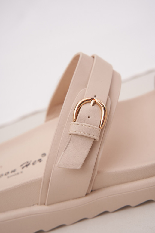 Damespantoffels met platform Ze gouden kleurmi met gespenmi beige INernone Damespantoffels met platform Ze gouden kleurmi met gespenmi beige INernone