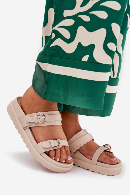 Damespantoffels met platform Ze gouden kleurmi met gespenmi beige INernone Damespantoffels met platform Ze gouden kleurmi met gespenmi beige INernone