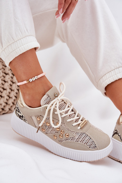 sportschoenen Dames met rooster En studs beige Ogalda sportschoenen Dames met rooster En studs beige Ogalda