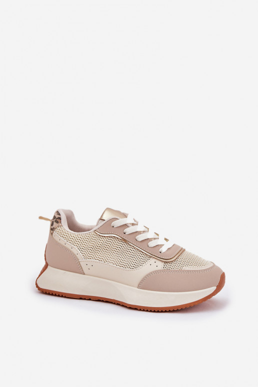 sportschoenen Dames met rooster met platform beige Poova sportschoenen Dames met rooster met platform beige Poova