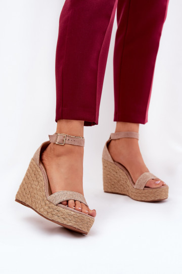 Dames sandalen op een wedge met Braid in chaki Adelio 2