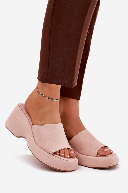 Eko Dames suède pantoffels met platform I Koturnie roze Afisal