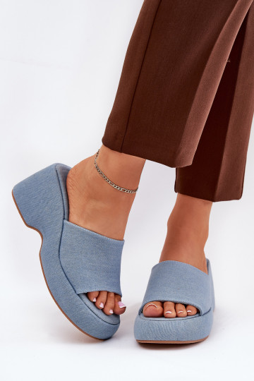 materiaal Damespantoffels met platform I Koturnie Denim-materialen Afisal
