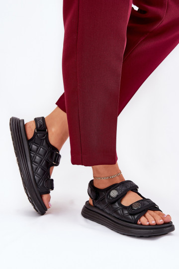 Dames sandalen met decoratieve details met klittenbandsluiting zwart Zoliner