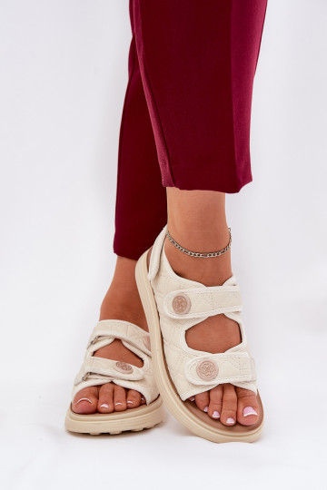 Dames sandalen met decoratieve details met klittenbandsluiting zandkleur Zoliner