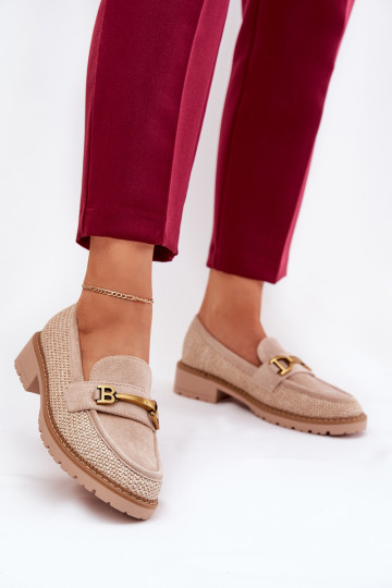 dames mocassins Met Vlecht I gouden kleurm Detalem beige Seffolia 2